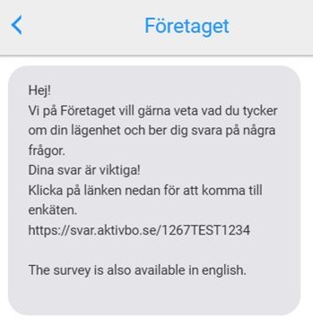 Bild på sms från aktivbo gällande kundundersökning